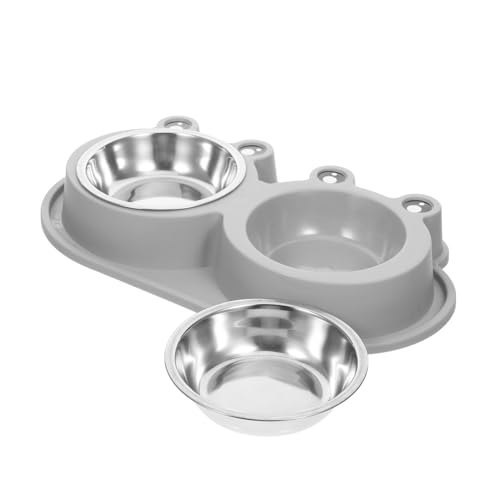 Hohopeti Doppelnapf für Katzen und Hunde mit Moat-Design Edelstahl Futter Wassernapf rutschfeste Kunststoffbasis Auslaufsicher für Kleine und Mittelgroße Haustiere Outdoor Futterstation von Hohopeti