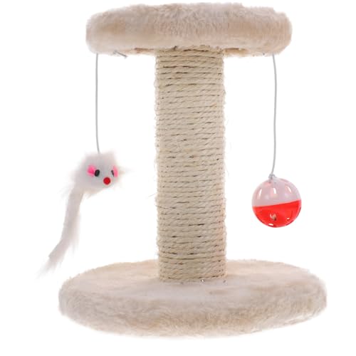 Hohopeti Doppelstöckiger Katzenkratzbaum mit Sisal kratzsäule und Plüschspielzeug Stabiler Katzen kratzbaum für Täglichen Gebrauch Kratzfester Kratzposten für Kätzchen und Katzen Beige von Hohopeti