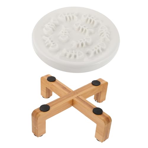 Hohopeti Erhöhte Keramik Futterschüssel mit Holzständer Langsames Fressen für Kleine Hunde und Katzen Rutschfestes Lebensmittelechtes Material Ergonomisch Erhöhter Napf für Gesunde von Hohopeti