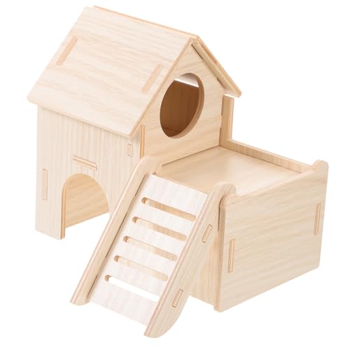 Hohopeti Hamster Spielzeug Holzrahmen Kleine Hideout Für Hamster Und Meerschweinchen 2 Stöckiges Handgefertigtes Tierversteck Aus Massivem Ideales Käfigzubehör Für Kleine Nager Gemütlicher Rückzugsort von Hohopeti