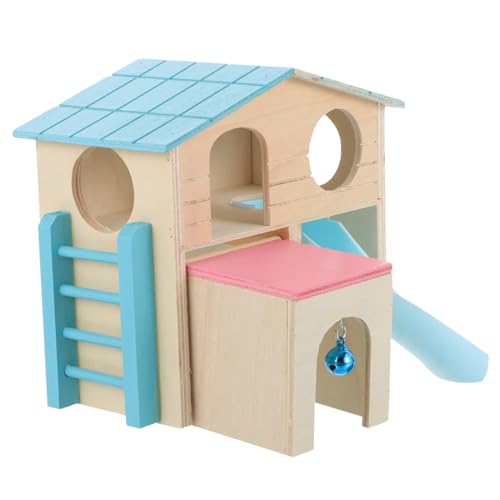 Hohopeti Hamsterhaus Holz mit Bunter Rutsche und Kletterleiter Robustes Kleintier für Zwerghamster Meerschweinchen und Chinchillas Natürliches Kauspielzeug zur Gesunderhaltung Langlebiges von Hohopeti