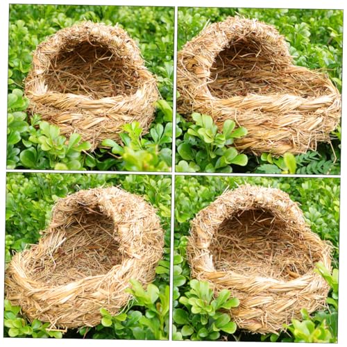 Hohopeti Handgewebtes Haustierbett aus Natürlichem Gras Langlebiges Katzenhaus Einfaches Schlafhaus für Katzen Kaninchen Hamster Gemütliches Wetterfestes Nest in Hellem Gelb von Hohopeti