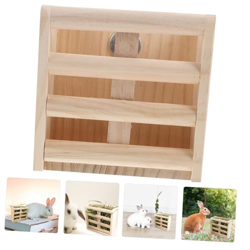 Hohopeti Holz futterhalter für Kleintiere mit Zaun Design Kaninchen Meerschweinchen futterspender Hygienischer Innenhalter für Frisches Heu Platzsparend und Langlebig für Nager und von Hohopeti