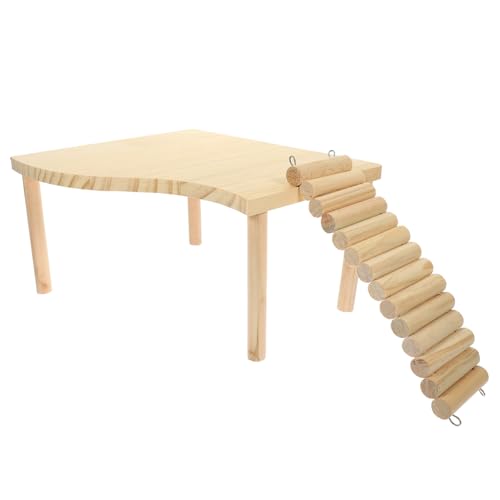 Hohopeti Holzplattform mit Leiter für Hamster und Chinchillas Multifunktionales Bewegung und Koordination Stressreduzierendes Nagerzubehör für Käfige von Hamstern Ratten und von Hohopeti