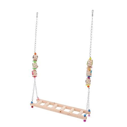 Hohopeti Hühnerschaukel Holzspielzeug mit Aufhängung Natürliche Kletterleiter für Hühner und Vögel Sicherer Kau und Balance Spaß Einfach zu Befestigen Fördert Bewegung und Zufällige Farbe von Hohopeti