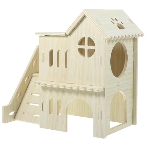 Hohopeti Kleintier Holzversteck mit Rampe Mehrkammeriges Meerschweinchen Haus Geruchsfrei und Warm Sicherer Rückzugsort für Hamster und Ratten Stilvolles Langlebiges Haustierzubehör von Hohopeti
