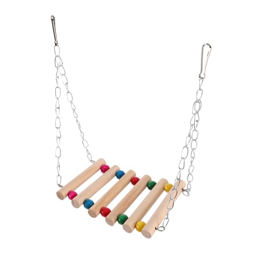 Hohopeti Multifunktionales Holz Kletterleiter mit Schaukel für Papageien Sittiche Eichhörnchen und Andere Kleine Vögel Interaktives Käfigspielzeug Klettern Schaukeln und Kauen Kompatibel von Hohopeti