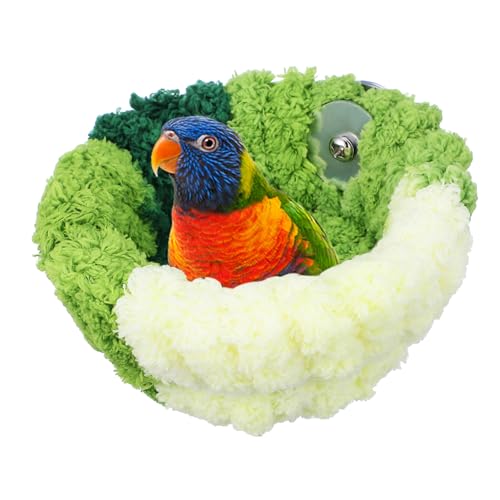 Hohopeti Parrot Nest Vogelhaus mit Weichem Plüschbett Stabiles Käfigzubehör für Kleine Vögel Einfach Montierbar Warmes Winter schlafnest in Grün für Wellensittiche und Papageien von Hohopeti
