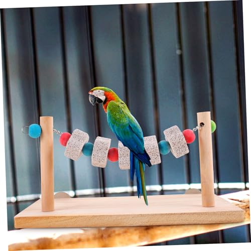 Hohopeti Parrot Zubehör Holz Sitzstange mit Kauspielzeug Plattform Vogelkäfig Stand Kleiner Vogel Schaukel für Wellensittich und Papagei von Hohopeti