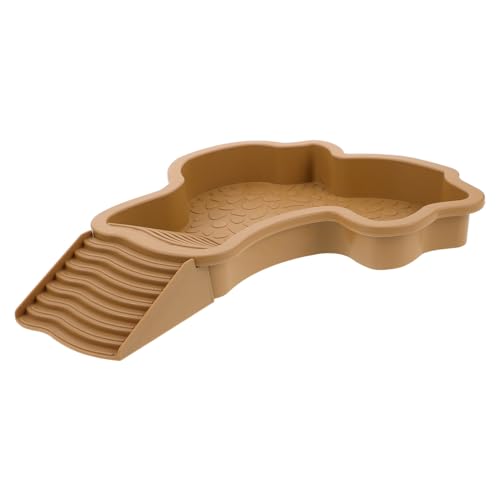 Hohopeti Pet Turtle Badewanne Dekor für Schildkrötenbecken Futternapf für Reptilien Reptilienwassernapf groß Schildkrötenplattform Schildkröten-Badebecken Schildkrötenrampe Plastik Khaki von Hohopeti