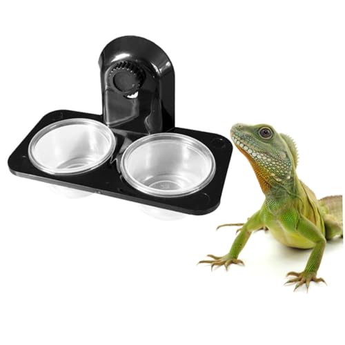 Hohopeti Reptilien Futter Wassernapf aus Dickem Transparentem Glas Doppelte Fächer mit Schraubenmuster Multifunktional für Echsen Schildkröten Skorpione Leicht zu Reinigen Geeignet für von Hohopeti