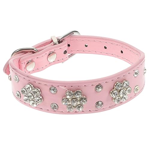 Hohopeti Sicherheitshalsband Für Hunde Und Welpen Verstellbar Xs Rosa Aus Strapazierfähigem Pu Mit Strass-Blumenmuster Und D-Ring-Schnalle von Hohopeti