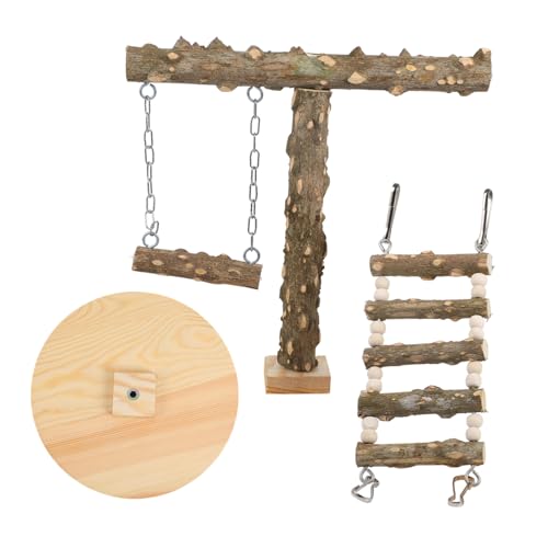 Hohopeti Vogelspielstand aus Natürlichem Holz mit Stabilem Sockel Mehrstöckige Papageiensitzstange für Wellensittiche und Kleine Vögel Umweltfreundlich Langlebig und Fördert Gleichgewicht von Hohopeti