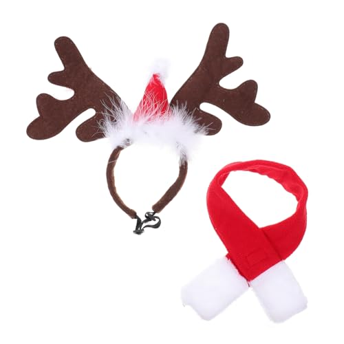 Hohopeti Xmas Hundekostüm Teiliges mit Kurzem Plüsch Haarband und Weihnachtlichem Halstuch Leichtes Bequemes Accessoire für Hunde und Katzen zu Weihnachten Party und Fotoshooting von Hohopeti