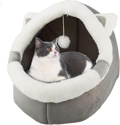 Hojalis Katzenbetten für den Innenbereich mit hängendem Spielzeug, kleines Hundehöhlenbett mit Anti-Rutsch, Kätzchen-Zelt, abnehmbares gepolstertes Kissen, superweiche Hojalis Katzenbetten für den Innenbereich mit hängendem Spielzeug, kleines Hundehöhlenbett mit Anti-Rutsch, Kätzchen-Zelt, abnehmbares gepolstertes Kissen, superweiche von Hojalis