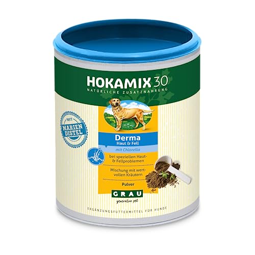 GRAU - das Original - HOKAMIX30 Derma, bei Hautproblemen, für glänzendes Fell und gesunde Haut, 1er Pack (1 x 350 g), Ergänzungsfuttermittel für Hunde von Grau