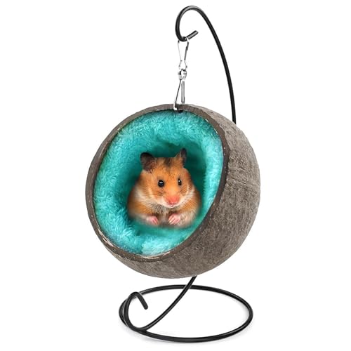 Hamster Kokosnuss Versteck, Natürliche Kokosnuss Hamsterversteck-Hängematte, Hamster Hängehaus Mit Kokosnussschalen Und Warmer Unterlage, Kleintier-Lebensraum Dekor von Holdes