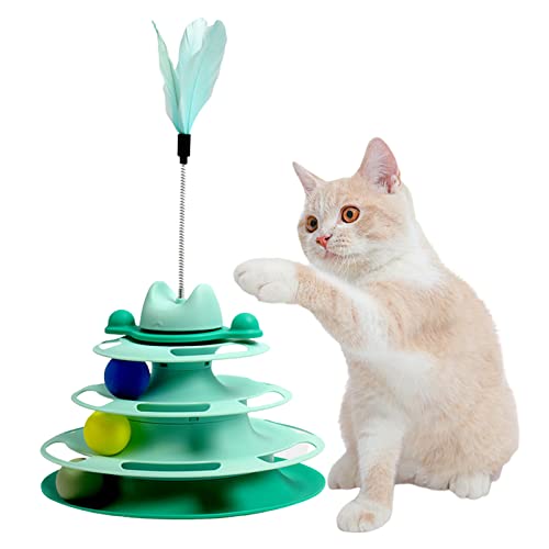 Katzen-Plattenspieler-Spielzeug - Interaktiver Ballturm für Katzen mit abnehmbaren Bällen und Federn,Langlebiges Katzenspielzeug Interaktives Kätzchenspielzeug für Hauskatzen von Holdes