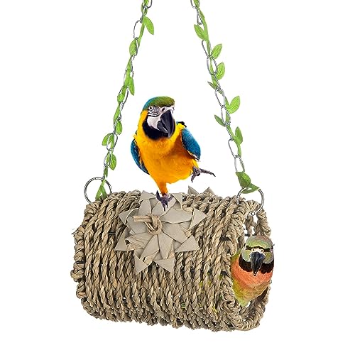 Holdes Vogelnest, Kuschelhütte, Vogelzelt, Hängemattennest, Seegras-Vogelhaus, Schaukelnest, atmungsaktives -Meergraszelt für Finken, Conures von Holdes