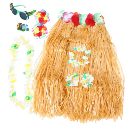 Holibanna 1Satz Hawaiianisches Partyset Teiliges Set mit Leis Sonnenbrille Haarspange und Strohröcken für Strandpartys für Luau Feiern Kostümpartys und Hochzeiten von Holibanna