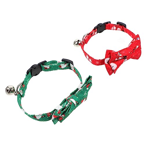 Holibanna 2 Stück Teiliges Katzenhalsband Weihnachtsmuster mit Glocke Verstellbares Leichtes Kätzchen Halsband mit und Grünem Schleifen Anhänger Komfortabel und Langlebig für Haustiere von Holibanna