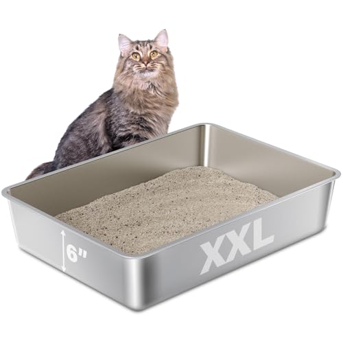 Holintan Katzentoilette aus Edelstahl, 71,1 x 50,8 x 15,2 cm, Stahl-Klo, XXL, kein Geruch, extra große Metall-Katzentoilette für große Katzen, mehrere Katzen, antihaftbeschichtet, einfache Reinigung von Holintan