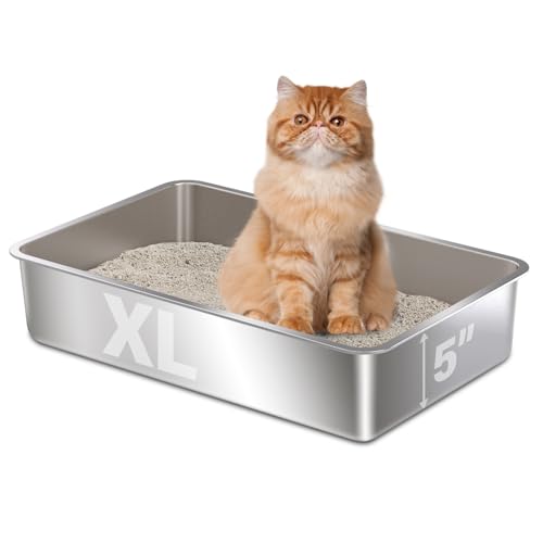Holintan Katzentoilette aus Edelstahl, XL, Metall-Katzentoilette, leicht zu reinigen, antihaftbeschichtet, kein Geruch, Metall-Katzentoilette für Kätzchen/mehrere Katzen von Holintan