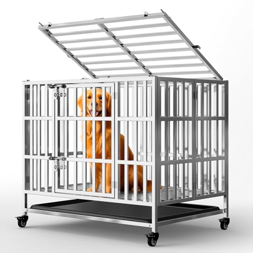 Holiwei 94 cm robuste Hundekäfige für große Hunde, verbesserte 4 feststellbare Räder, Edelstahl-Zwinger, Hundehütte für den Innenbereich, maximale Belastung 136 kg, leicht zu reinigen, ausbruchsicher Holiwei 94 cm robuste Hundekäfige für große Hunde, verbesserte 4 feststellbare Räder, Edelstahl-Zwinger, Hundehütte für den Innenbereich, maximale Belastung 136 kg, leicht zu reinigen, ausbruchsicher von Holiwei
