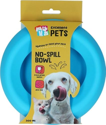 Excellent Pets Anti-Verschmutzungs-Futter- und Trinknapf für Hunde und Katzen – 300 ml – Fressnapf mit Anti-Rutsch-Boden – S – Spritzschutzrand – Silikon-Trinknapf – Blau von Holland Animal Care