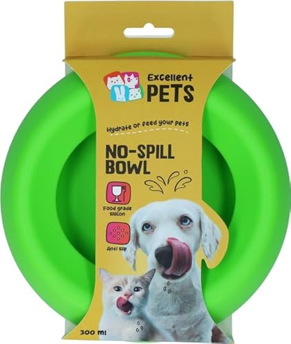 Excellent Pets Anti-Verschmutzungs-Futter- und Trinknapf für Hunde und Katzen – 300 ml – Fressnapf mit Anti-Rutsch-Boden – S – Spritzschutzrand – Silikon-Trinknapf – Grün von Holland Animal Care
