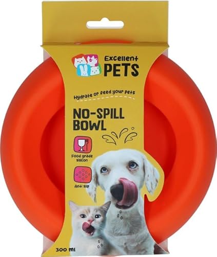 Excellent Pets Anti-Verschmutzungs-Futter- und Trinknapf für Hunde und Katzen – 300 ml – Fressnapf mit Anti-Rutsch-Boden – S – Spritzschutzrand – Silikon-Trinknapf – Orange von Holland Animal Care