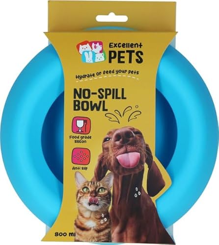 Excellent Pets Anti-Verschmutzungs-Futter- und Trinknapf für Hunde und Katzen – 800 ml – Fressnapf mit Anti-Rutsch-Boden – M – Spritzschutzrand – Silikon-Trinknapf – Blau von Holland Animal Care