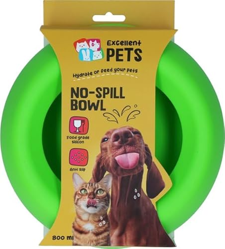Excellent Pets Anti-Verschmutzungs-Futter- und Trinknapf für Hunde und Katzen – 800 ml – Fressnapf mit Anti-Rutsch-Boden – M – Spritzschutzrand – Silikon-Trinknapf – Grün von Holland Animal Care
