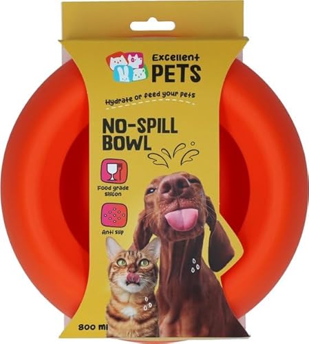 Excellent Pets Anti-Verschmutzungs-Futter- und Trinknapf für Hunde und Katzen – 800 ml – Fressnapf mit Anti-Rutsch-Boden – M – Spritzschutzrand – Silikon-Trinknapf – Orange von Holland Animal Care