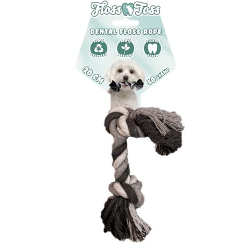 Floss Toss Hundeseil - sehr Robustes und sicheres Hundespielzeug - Hundeseil aus recycelter Baumwolle - graues Zugseil - 20cm - 50g - 2 Knoten von Holland Animal Care