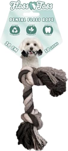 Floss Boss Hundeseil - sehr Robustes und sicheres Hundespielzeug - Hundeseil aus recycelter Baumwolle - graues Zugseil - 30cm - 135g - 2 Knoten von Holland Animal Care