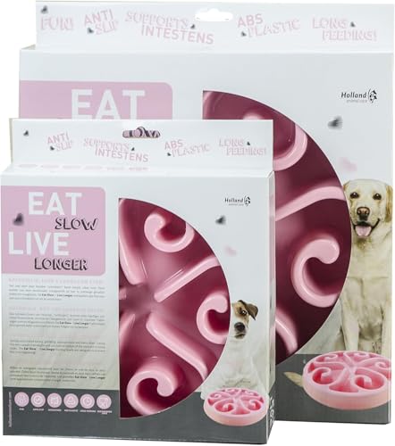 Eat Slow Live Longer Original Feeder - Futternapf - Anti-Schling - Hundenapf - Slow Feeder für Hunde - rutschfest - Rosa - Ø20,5 cm - Small/Medium - Geeignet für kleine und mittelgroße Hunde von Eat Slow Live Longer