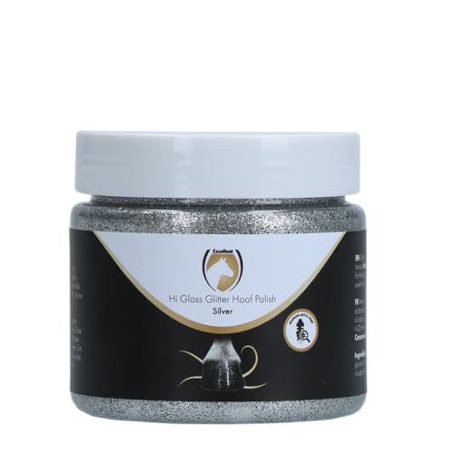 Holland Animal Care Hi Gloss Glitter Hoof Polish 150 ml - Pferdepflege - Glitzer für Hufe und Fell - Hufpflege - Feuchtigkeitsspendend - Inklusive Bürste - Mikroplastikfrei - Silber von Holland Animal Care