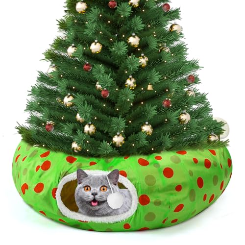Hollowfly Katzentunnelbett mit Weihnachtsmotiv, 91 x 91 x 24,9 cm, unter dem Weihnachtsbaum, Katzentunnel für Innenkatzen, Limettengrün, Katzen-Donut-Tunnel, faltbar, Plüsch, Peekaboo, Katzenhöhle, Hollowfly Katzentunnelbett mit Weihnachtsmotiv, 91 x 91 x 24,9 cm, unter dem Weihnachtsbaum, Katzentunnel für Innenkatzen, Limettengrün, Katzen-Donut-Tunnel, faltbar, Plüsch, Peekaboo, Katzenhöhle, von Hollowfly