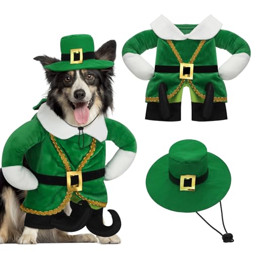 Hollowfly St. Patrick's Day Hundekostüm, Hundekostüm, irisches lustiges Haustier-Outfit mit Armen, irisches Urlaubsoutfit für Katze, Hund, Haustier, Größe M von Hollowfly