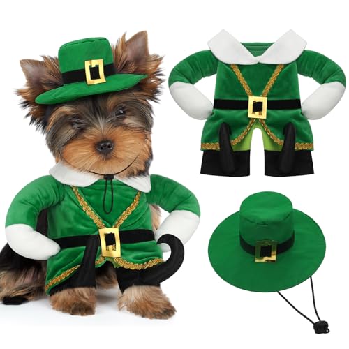 Hollowfly St. Patrick's Day Hundekostüm, Hundekostüm, irisches lustiges Haustier-Outfit mit Armen, irisches Urlaubsoutfit für Katzen, Hunde, Haustiere (S) von Hollowfly