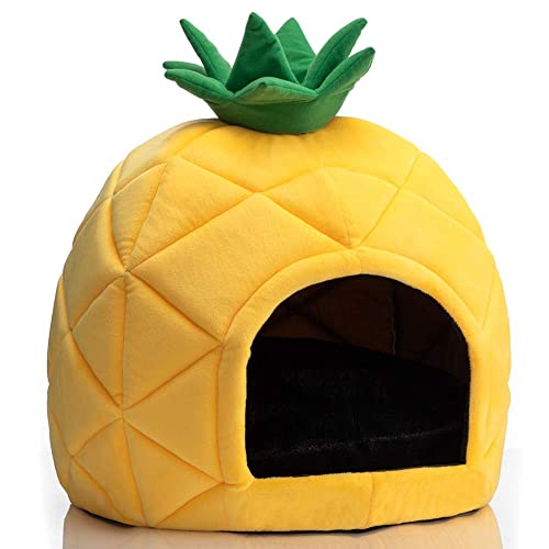 Hollypet Cozy Pet Bett Warm Höhle Nest Schlafbett Ananas Form Welpenhaus für Katzen und kleine Hunde, Gelb von Hollypet