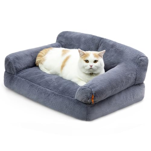 Hollypet Flauschiges Plüsch-Haustiersofa, weich, beruhigend, für mittelgroße und kleine Katzen und Hunde, Grau von Hollypet