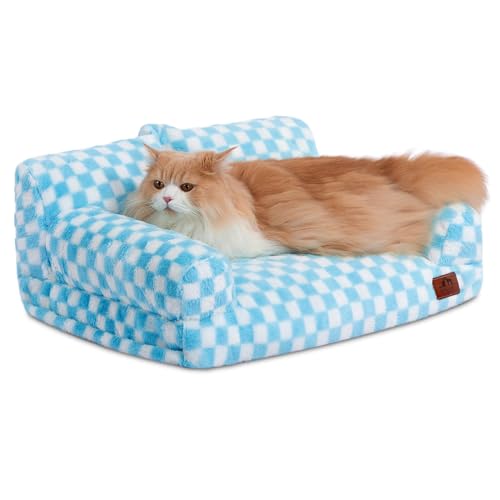 Hollypet Flauschiges Plüschsofa für Hunde und Katzen, weich, beruhigend, für mittelgroße und kleine Katzen und Hunde, Blau und Weiß von Hollypet