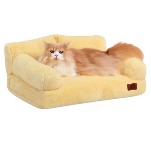 Hollypet Flauschiges Plüschsofa für Hunde und Katzen, weich, beruhigend, für mittelgroße und kleine Katzen und Hunde, Gelb von Hollypet