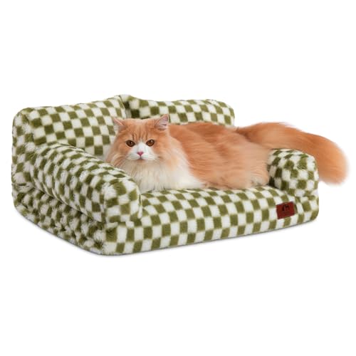 Hollypet Flauschiges Plüschsofa für Hunde und Katzen, weich, beruhigend, für mittelgroße und kleine Katzen und Hunde, Grün und Weiß von Hollypet