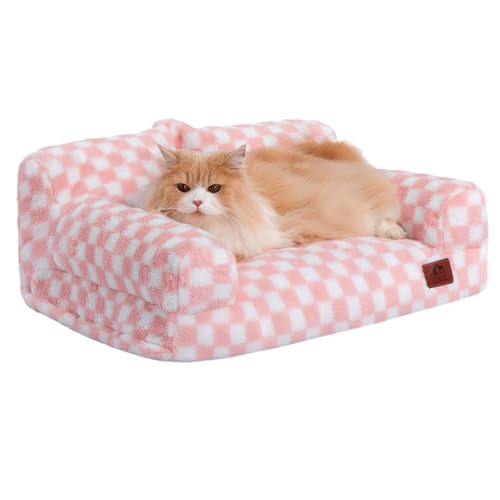 Hollypet Flauschiges Plüschsofa für Hunde und Katzen, weich, beruhigend, für mittelgroße und kleine Katzen und Hunde, Rosa und Weiß von Hollypet