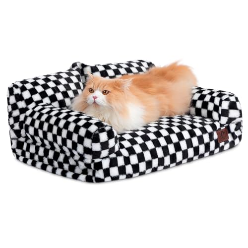 Hollypet Flauschiges Plüschsofa für Hunde und Katzen, weich, beruhigend, für mittelgroße und kleine Katzen und Hunde, Schwarz und Weiß von Hollypet