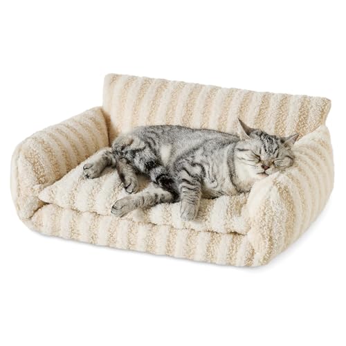 Hollypet Katzenbett, flauschig, Plüsch, multifunktional, doppellagig, weich, orthopädisches Sofa, Nest, Betten für kleine Katzen und Hunde, Beige (53,3 x 38,1 x 20,3 cm) von Hollypet