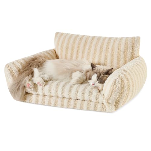 Hollypet Katzenbett, flauschig, Plüsch, multifunktional, doppellagig, weich, orthopädisches Sofa, Nest, Betten für kleine Katzen und Hunde, Beige (63,5 x 50,8 x 33 cm) von Hollypet